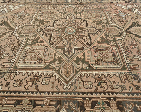 8x11 Vintage Heriz Brown Persian Style Hand Knotted Wool Area Rug